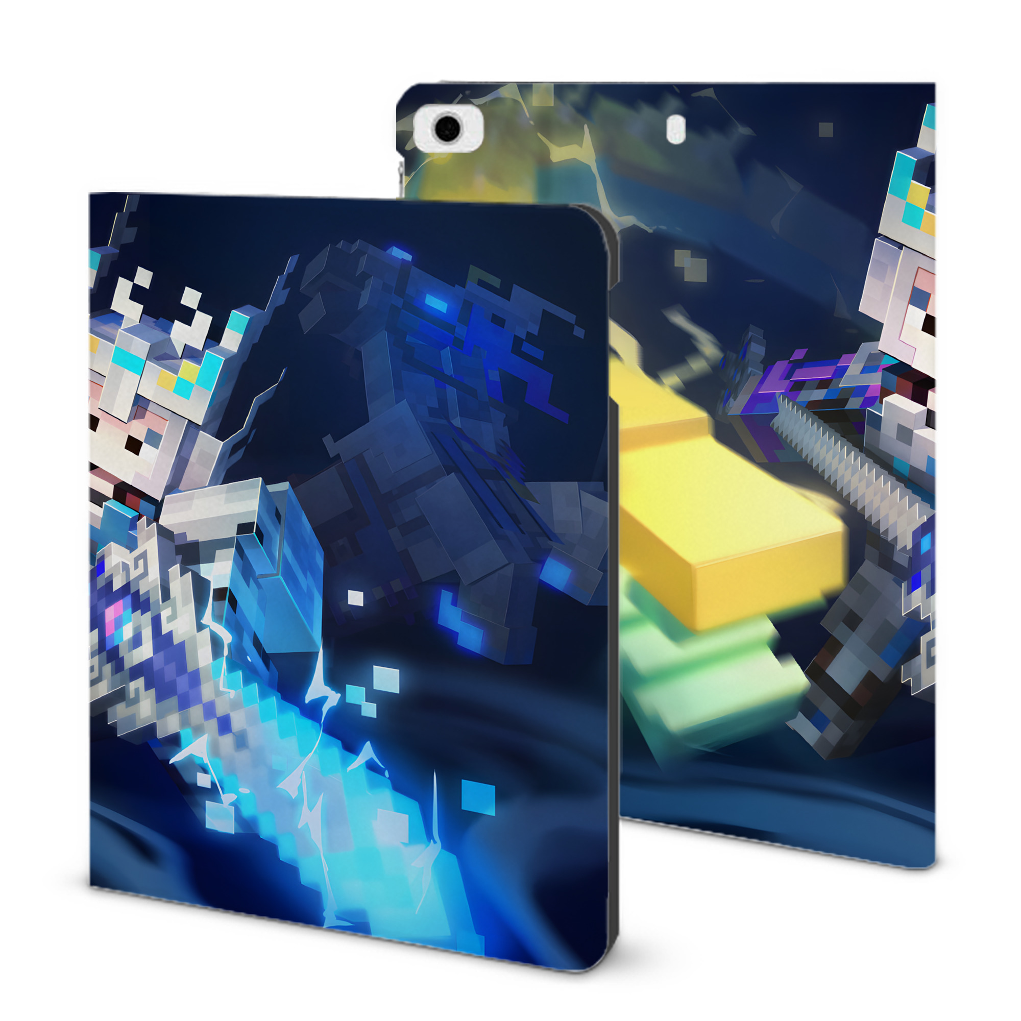 （画像用） マインクラフト ブロックの世界 Minecraft MC Block world IPad ケース ブック型 PUレザー TPU 耐衝撃 軽量 薄型 ペン収納なし 全面保護 IPad 各モデル対応